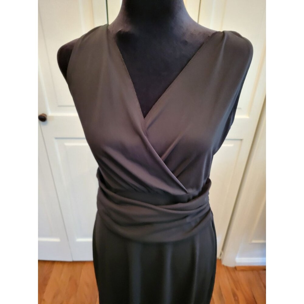 Black Faux Wrap Tank Ruched  Midi Dress M   Minimal Party Old Money Whimsygoth - Picture 3 of 6